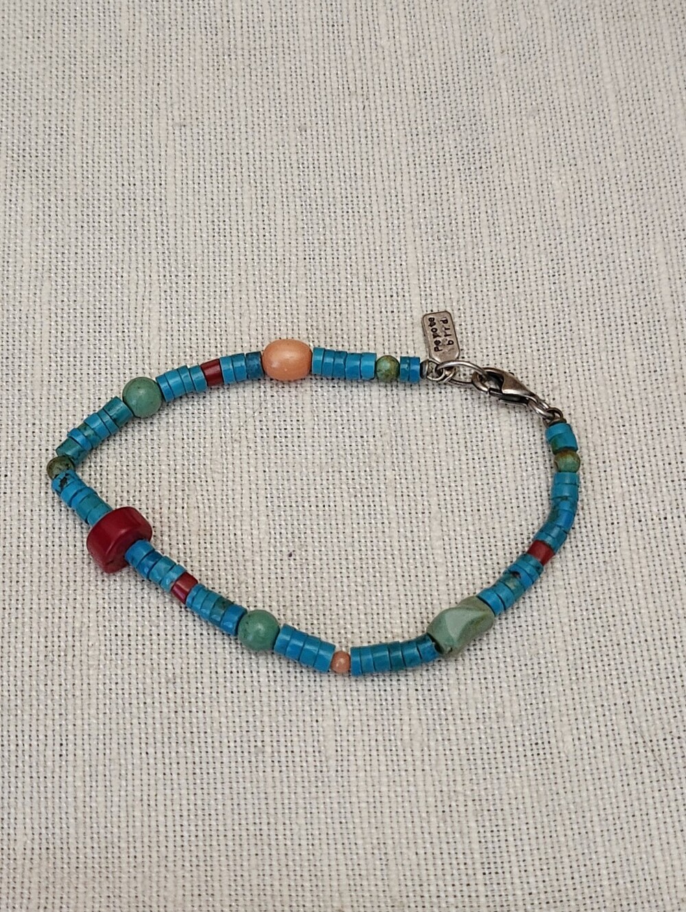 Peyote Bird Vtg Sterling Silver Clasp Beaded Bracelet Turquoise And Multi-Color